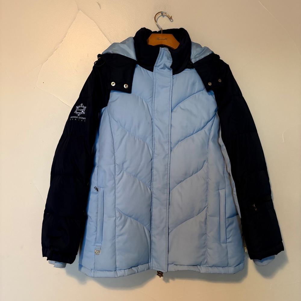 Free Country Power Down Series Women's Light Blue Navy Down Puffer Ski Jacket L